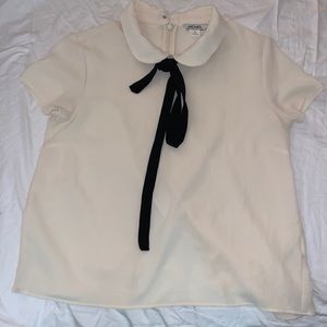 Monki cream blouse with tie detail